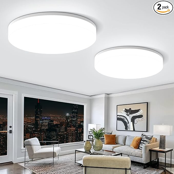 Airand LED Ceiling Light Fixture, 2PACK 5000K Daylight LED Flush Mount Ceiling Light 18W 1650LM Waterproof Bathroom Ceiling Lights Modern LED Ceiling Lamp for Kitchen Bedroom Living Room Hallway