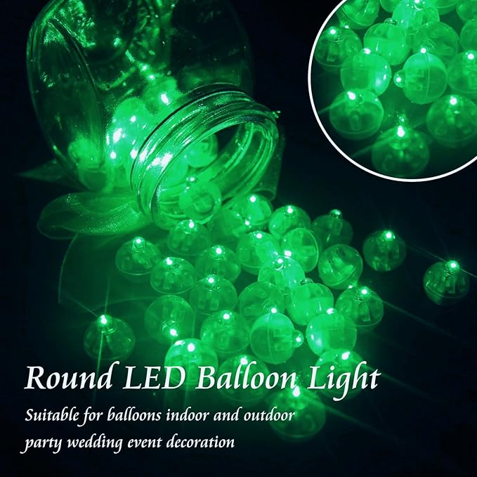 50pcs Balloon Lights Mini LED Lights Round Long Standby Time Ball Lamps for Paper Lantern Birthday Party Christmas Halloween Decoration Green Plastic