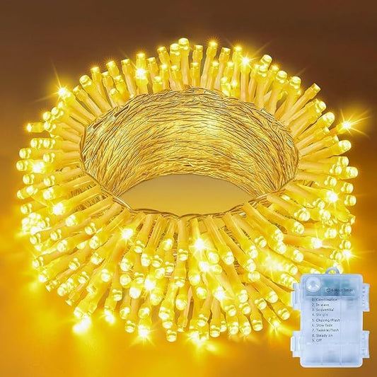 Ollny Fairy Lights Battery Operated, 100 LED 33FT Battery Powered String Lights, 8 Modes Waterproof LED Light for Bedroom Indoor Outdoor Camping Classroom Party Decor, Warm White