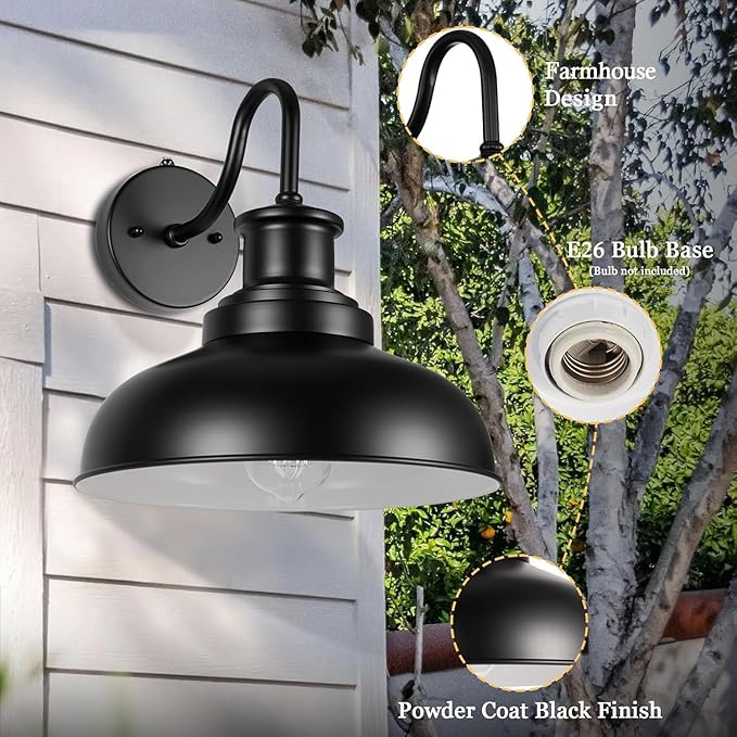 Dusk to Dawn Outdoor Barn Light Outdoor Wall Sconce Farmhouse Exterior Wall Mount Light Vintage Outside Wall Lighting Fixture Industrial Black White Lantern for Porch Garage Patio,1 Pack
