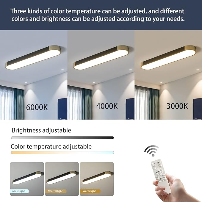Tioolo Modern Ceiling Light, Acrylic Linear Ceiling Lamp, Dimmable LED Ceiling Light Fixture with Remote Control, Kitchen Dining Living Room Cloakroom Hallway Lighting (36W/27.5in L)