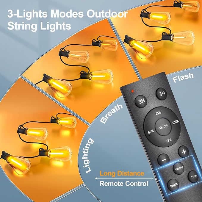 MGVIH Outdoor String Led Patio Lights - 200Ft 60M Outside Waterproof Light with Remote Dimmable ST38 Shatterproof Bulb Hanging Outdoor Electric Lighting for Backyard Yard Gazebo Porch Party