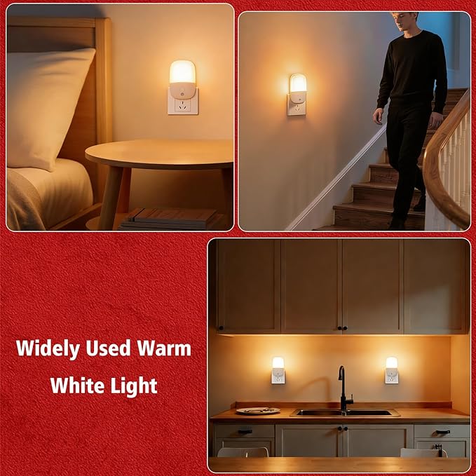 echosari 670nm Red & Warm White Light Night Light for Sleep, 2 Pack Red Night Lights with Dusk to Dawn Sensor, LED Night Light Plug into Wall for Baby Nursery Kids Adults Bathroom Bedroom