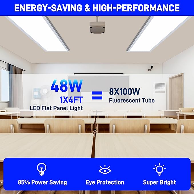 hykolity 1x4 FT LED Flat Panel Light,4800lm 48W Dimmable Edge-Lit Ceiling Lighting Fixture. 3000K/4000K/5000K Built-in Driver Surface Flush Mount Lights for Kitchen Garage,2 Pack