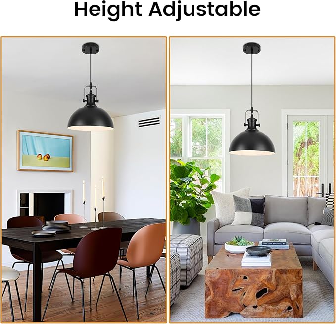 Black Pendant Lights 2 Pack, 9.8" Farmhouse Pendant Lights Kitchen Island, Modern Kitchen Island Lighting, Industrial Pendant Light, Island Lights for Kitchen Dining Room
