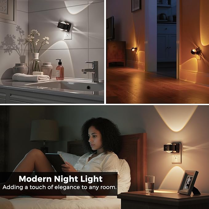 L LOHAS LED Night Light Projector, Night Lights Plug into Wall, 2000K/3000K/5000K Adjustable Color Temperature Nightlight, Rotating Nightlight with Light Sensor for Kids, Bathroom, Gaming Room,2 Pack