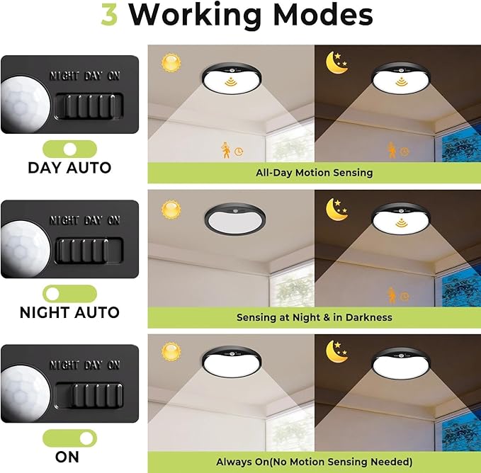 hepside 4 Pack Motion Sensor Ceiling Light Wired, 3000K/4000K/6500K LED Flush Mount Ceiling Light Fixture, 8.7Inch 18W Motion Sensor Light with Timer for Closet Stair Porch Hallway Pantry,Black