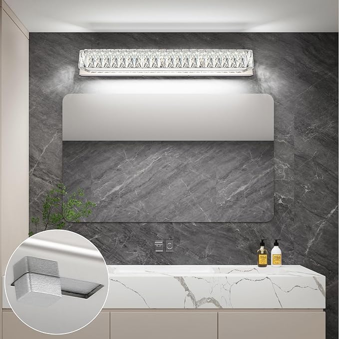 ZUZITO 30in LED Bathroom Lights Over Mirror Modern Crystal Vanity Lights Bar Chrome Wall Lighting for Bath