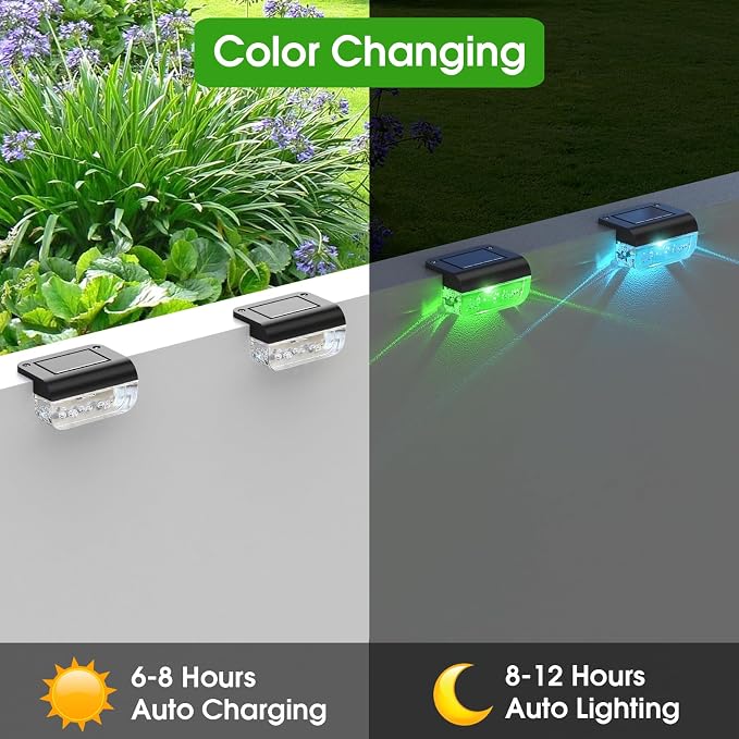 Eyrosa Solar Deck Lights Outdoor Waterproof Multicolor 16 Pack | Solar Lights for Outside, Stairs, Step, Fence, Yard, Garden, Patio, Pool, Railing