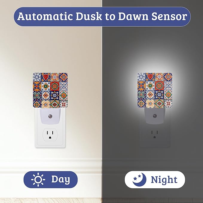 Colorful Vingate Mosaic Night Light,Nightlight Lamp with Dusk to Dawn Sensor for Home Indoor Stairway Kitchen Corridor, Decorative Night Lights Plug Into Wall for Boys Girls Women Men Room Gifts