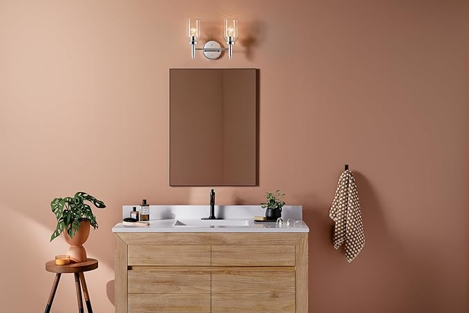Kichler Madden 2-Light Bathroom Vanity Light Fixture with Clear Glass in Chrome, Modern Wall Mount Lighting for Mirror Over Single or Double Vanity (10.5" x 14.25"), 55184CH
