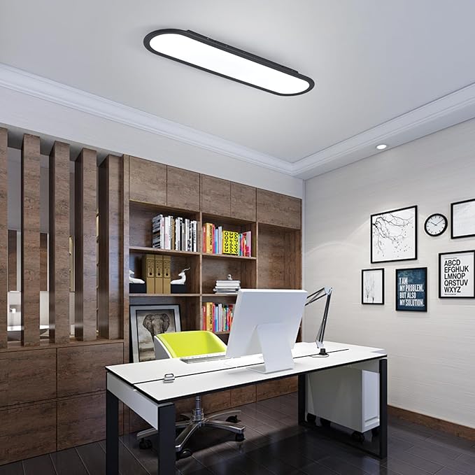 Ganeed Modern Linear Ceiling Lights, 36W LED High Brightness Long Ceiling Lamp, 27.6 Inch Ultra Thin Low Profile Light Fixture for Bedroom Kitchen Closet Hallway, Black/Cool White 6000K