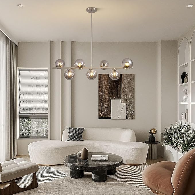 KCO Lighting Linear Globe Chandelier Brushed Nickel Pendant Lights Kitchen Island Silver Linear Pendant Lights Smoke Glass Chandelier Mid Century Modern Dining Room Light Fixture