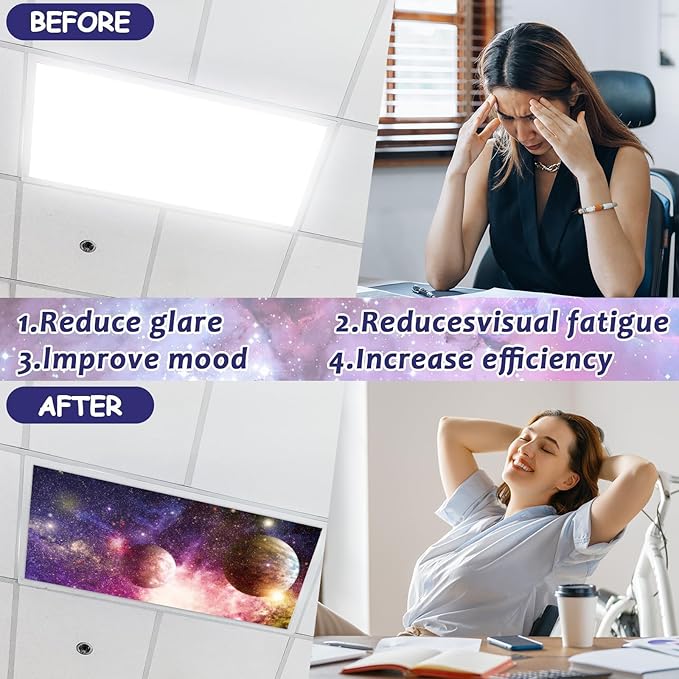 8 Pack Fluorescent Light Covers with 80 Magnets Decorative for Classroom Ceiling Light 4 x 2 Feet Magnetic Light Covers Filter Easy Install for Office Hospitals & Home Drop Ceiling Supplies(Planet )