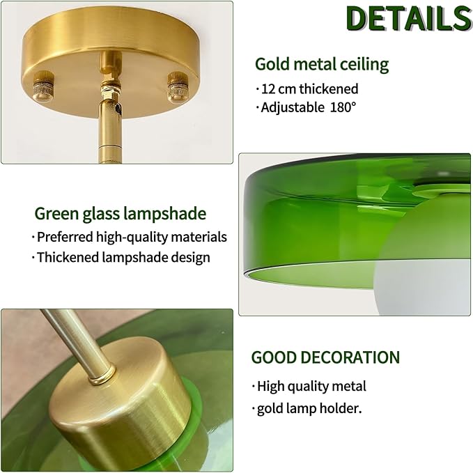 Pendant Lights Kitchen Island: Mid-Century Modern Hanging Light Fixture - Glass Pendant Lamp for Entryway Dining Room Over Table Bedside (Green, 35cm/13.78inch)