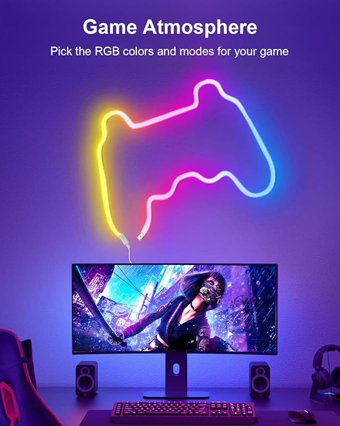 LED Neon Rope Lights, 10ft RGBIC 360° Luminous 5v USB Bluetooth APP Control Music Sync IR Remote Color Changing Smart LED Strip Lights for Bedroom Gaming Party Decor