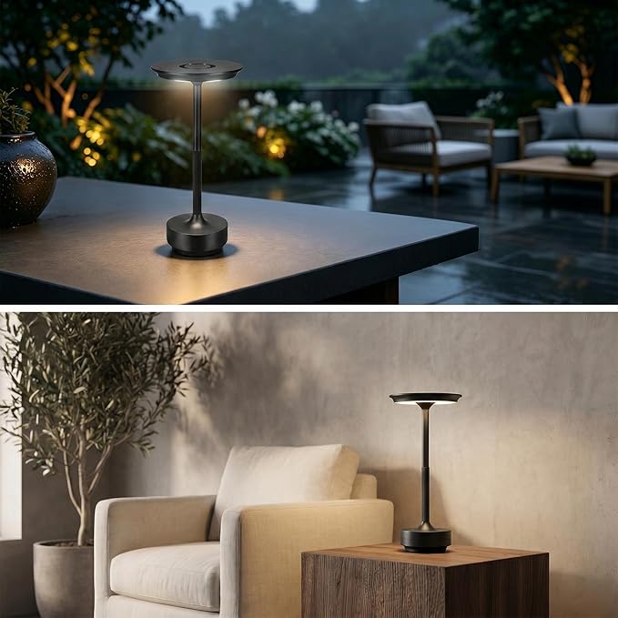 Rechargeable Cordless Table Lamp Set of 2, Portable Battery Operated LED Table Light, 3 Color Stepless Dimming with Touch Sensor for Outdoor Restaurant Dining Room Bedroom Living Room,Black
