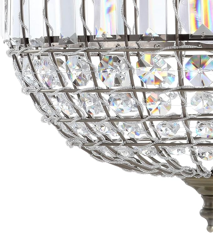 JONATHAN Y 16" Antique Brass/Clear Modern Crystal LED Pendant Light for Kitchen, Clear Crystal Shade, Glam Globe Chandelier Hanging Ceiling Lamp for Dining Room Entryway (JYL6110B)