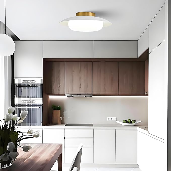 15.75 inch Modern LED Semi Flush Mount Ceiling Light - Round Matte White and Gold 36W 5000K Daylight Not Dimmable Bright Fixture for Kitchen Master Bedroom Living Room Entryway Lighting