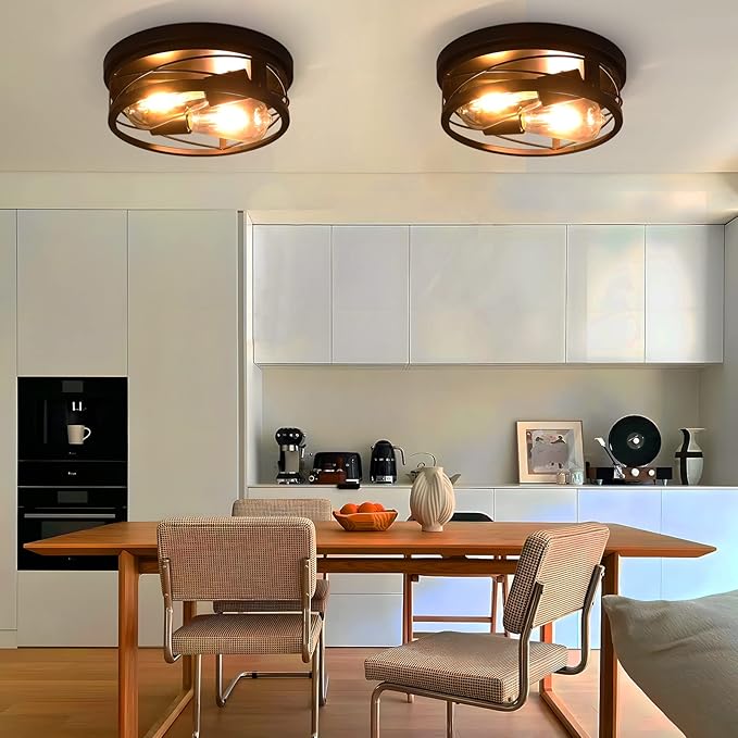 Farmhouse Flush Mount Ceiling Light Black Ceiling Light Fixtures 2 Pack Industrial Flush Mount Ceiling Light for Hallway, Kitchen, Foyer, Bedroom Living Room Laundry