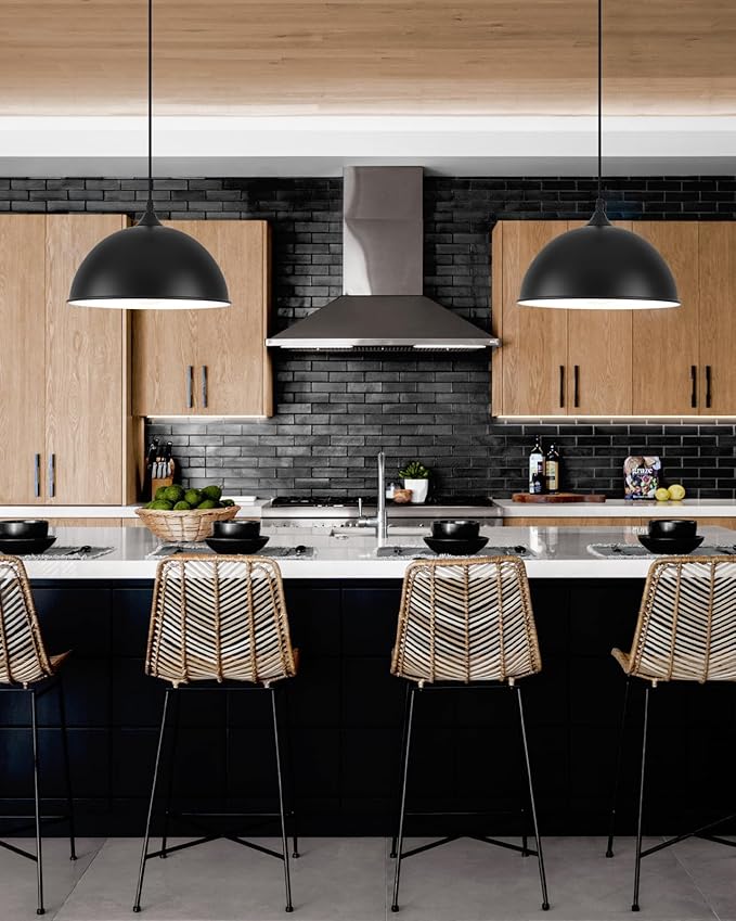 Black Pendant Lights Kitchen Island 2 Pack, 11.8" Farmhouse Dome Pendant Light, Adjustable Height Island Pendant Lights for Dining Room Bedroom