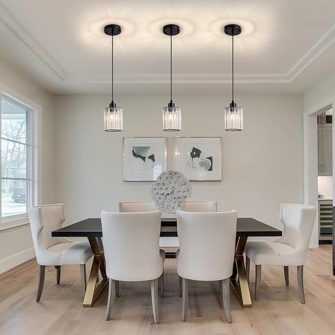 3 Pack Black Pendant Light, Modern Crystal Mini Chandeliers Farmhouse Vintage Rustic Pendant Lighting Fixtures for Kitchen Island Dining Room Bedroom