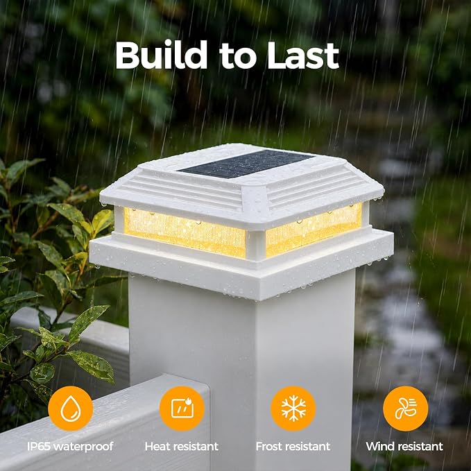 JOFIOS Solar Post Cap Lights, LED, Multi-Color, Plastic, Classic Style, Waterproof IP65, for 4/4.5/5 Inch Posts, Outdoor Patio (12, White)