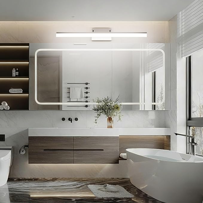 Aipsun 31.5 inch Modern Brushed Nickel Vanity Light Adjustable Bathroom Light Fixtures Over Mirror Rotatable Vanity Lighting 5500K