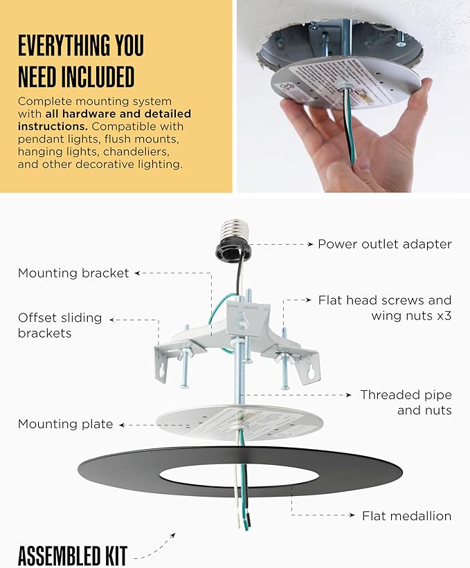 The Can Converter R56 Recessed Can Light Conversion Kit w/ 7"¾ Flat Ceiling Medallion - Home Improvement for 5" & 6" Cans, Converter Kit for Ceiling Fan & Light Fixture, UL Certified, Matte Black