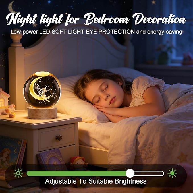 Fairy Night Light, 3D Crystal Ball Lamp with 16 LED Color Changing & Remote, 3.15 Inch Unique Desk Decor, Fairy Gift for Women, Birthday Christmas Home Room Decoration, Fairy Lamp