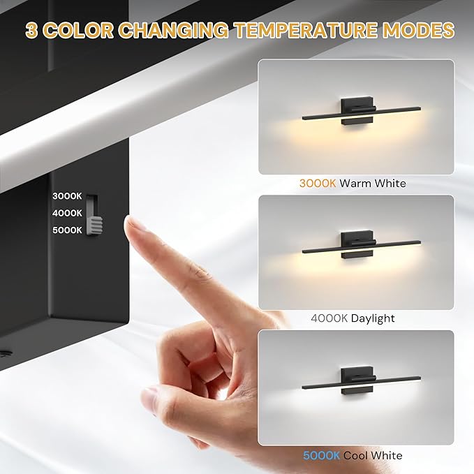 L LOHAS LED 23.7-Inch Bathroom Vanity Light Bar Over Mirror, 180° Rotatable Black Modern Bathroom Light Fixtures, 3CCT Adjustable LED Vanity Lights for Living Room Wall