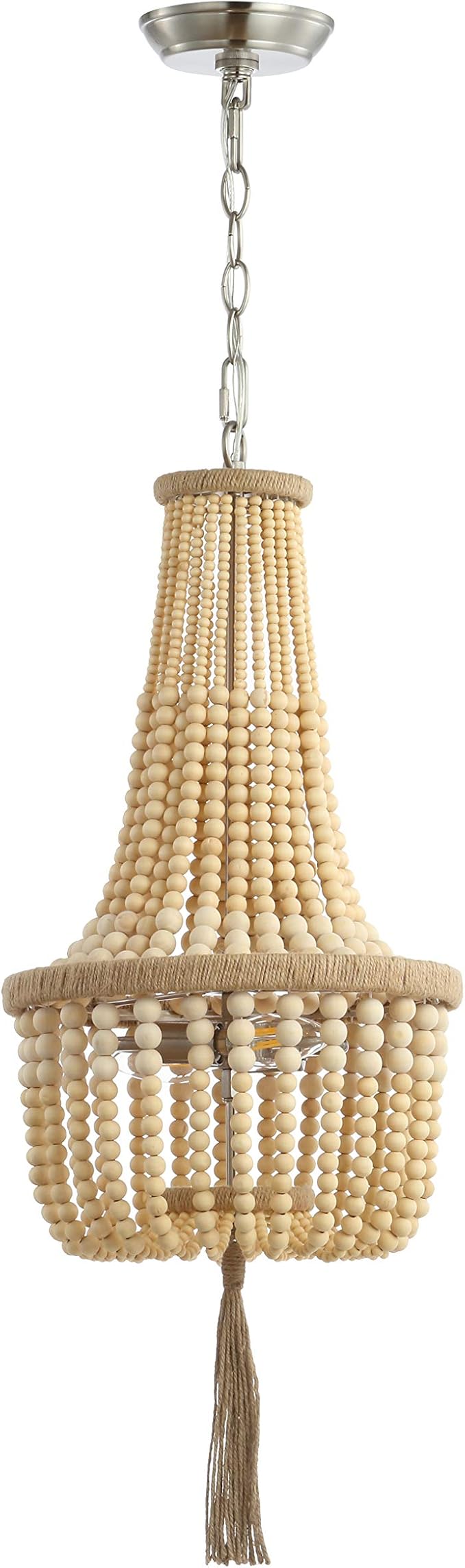 SAFAVIEH PND4082A Wynne Bohemian Adjustable Brown Beaded Tassel 2-Light (LED Bulbs Included) Pendant