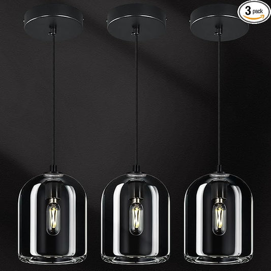 Modern Black Pendant Lights Kitchen Island Chandelier Indoor Crystal Hanging Light Fixtures for Dining Room Living Room Bedroom Bar（3Pack）