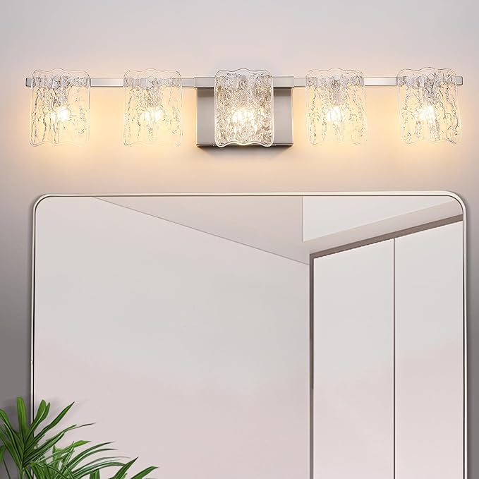 5-Light Bathroom Vanity Light, 31" Brushed Nickel Bathroom Light Fixture Over Mirror with Clear Glass, Modern Bath Wall Sconce Lighting, View Bundled for Installation Tools, OS-MM5002-5BN