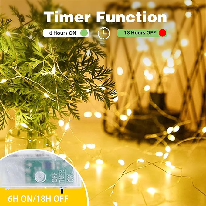 2-Pack Fairy Lights Battery Operated with Timer, 16FT 50 LED String Lights Indoor Outdoor, Cuttable Starry Fairy Lights Waterproof for Christmas Home Bedroom Wedding DIY Centerpiece Decor (Warm White)