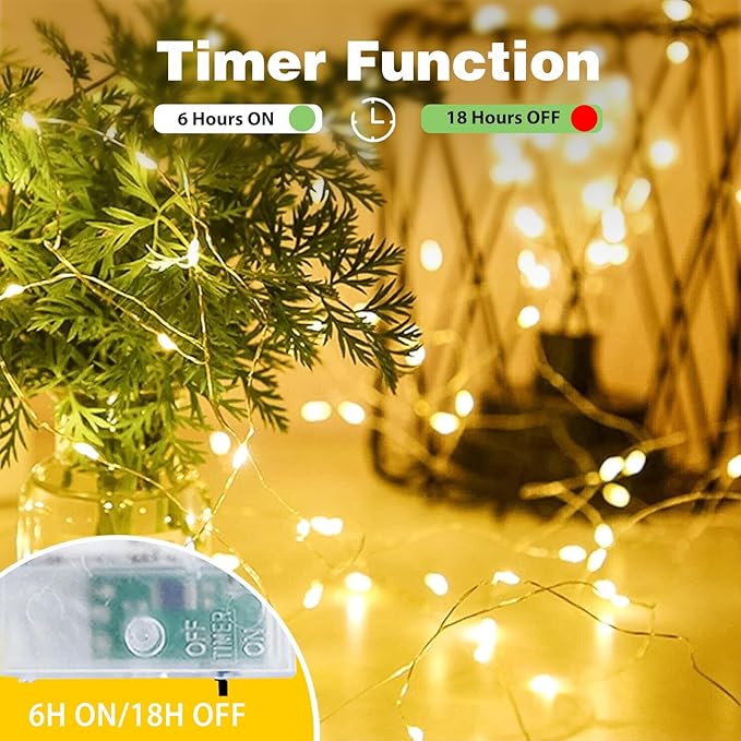 8-Pack Fairy Lights Battery Operated with Timer, 16FT 50 LED String Lights Indoor Outdoor, Cuttable Starry Fairy Lights Waterproof for Christmas Home Bedroom Wedding DIY Centerpiece Decor (Warm White)