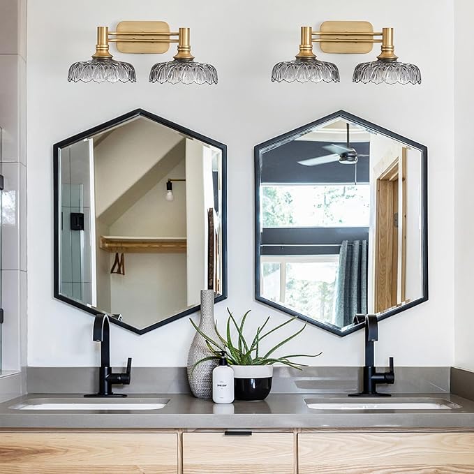 2 Light Bathroom Vanity Lights Grey Glass Lampshade Wall Sconces for Kitchen Dining Room Bedroom Hallway