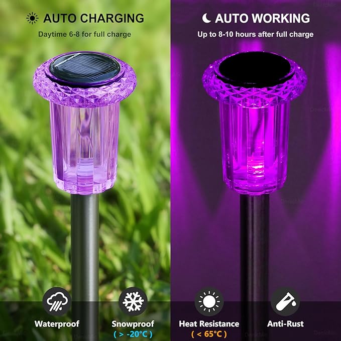Halloween Solar Lights Outdoor 10 Pack Purple Solar Pathway Lights Outdoor Halloween Decorations Waterproof Yard Lighting for Driveway Garden Walkway Path Landscape Lawn