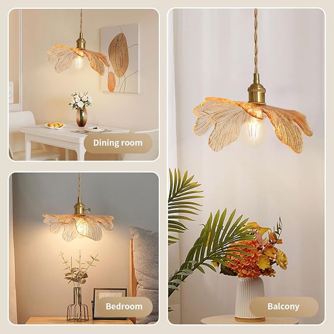 Mid Century Modern Pendant Light Glass Pendant Lights with Hand Blown Amber Glass Shade Brass Pendant Light Farmhouse Gold Adjustable Hanging Light for Kitchen Dining Room Bedroom