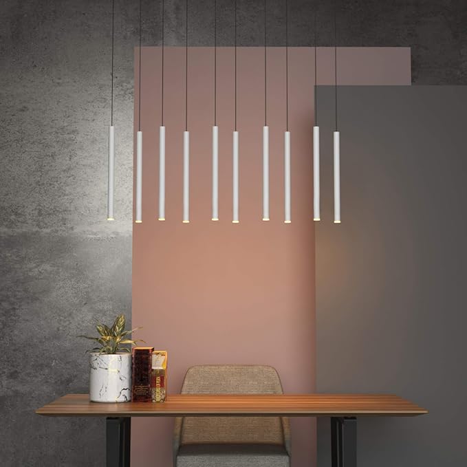 CANALIS 10 Mini Pendant Lighting White - LED Hanging Light Fixture for Kitchen Island, Bar, Foyer - Cluster Pendants - Dimmable, Adjustable Wire, Lamp Bulb Included