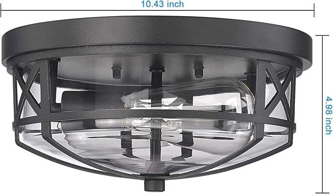 Darkaway Flush Mount Ceiling Light Fixtures Ceiling with Clear Glass Shade, Indoor Outdoor Ceiling Light for Hallway Entryway Bedroom Porch Kitchen 2-Light E26