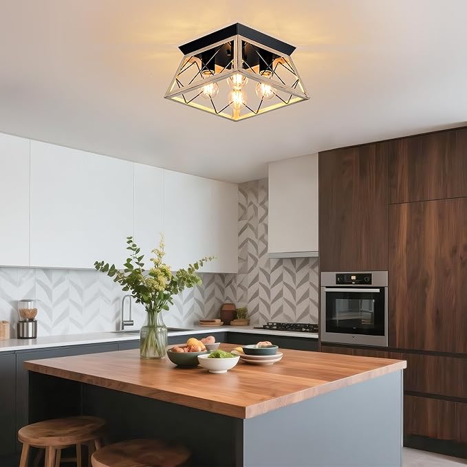 4-Lights Close to Ceiling Light,Industrial Ceiling Light Fixture for Dining Room, Kitchen, Living Room, Hallway, Entry, Laundry - E26 Base (No Bulb)