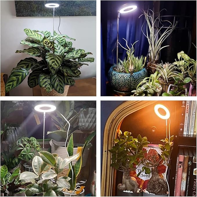 Aokrean Grow Lights for Indoor Plants, Full Spectrum Plant Lights for Indoor Growing, Height Adjustable Halo Grow Light with Base, 3 Optional Spectrums, Auto Timer 3/9/12Hrs, 10 Brightness, 5 Pack