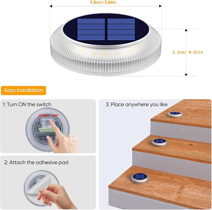 YiLaie Blue Solar Lights Outdoor Waterproof Stick on Driveway Stair Boat Dock Marine Solar Powered Deck Step Lights for Outside Marker Walkway Pathway Sidewalk Warning Auto On/Off （4 Pack）