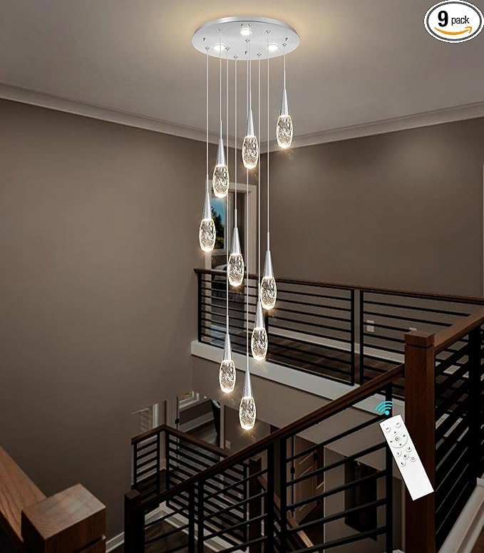 118 Inches Long Chandelier Adjustable Hanging Lights Modern Glam Crystal Ceiling Pendant Dimmable Lighting Fixture for Hallway Foyer Living Room Silver