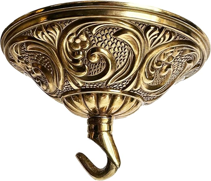 5.51 Inches Diameter Heavy Duty Brass Light Canopy Kit with Hooks, Antique Chandelier Replacement Parts with Mounting Hardware, Replacement Ceiling Light Cover Plate (Brass, B-01)