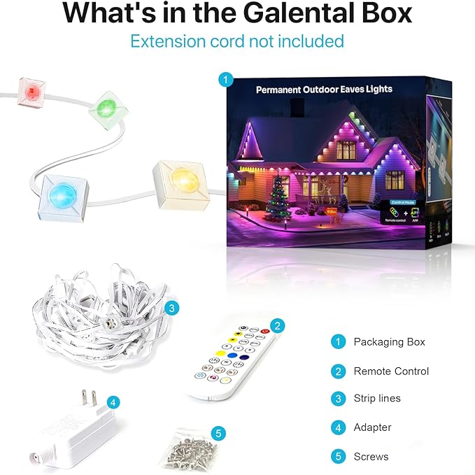 Permanent Outdoor Lights-200FT RGB+IC with Smart APP & Remote Control,120 LED Lights,72 Scene Modes, IP65 Waterproof String Lights for Christmas,Yard Decorations(Extension Cord Not Included)