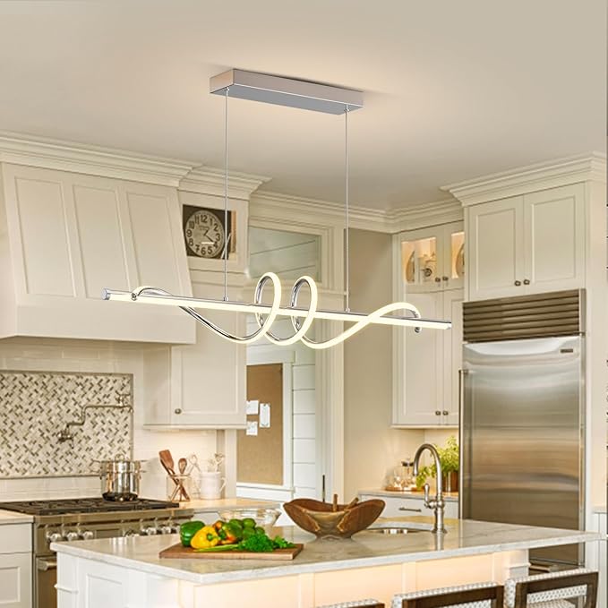 Modern LED Pendant Lights Kitchen Island,3000k-6000K Adjustable Color Dining Room Light Fixture,Dimmable with Remote Control Aluminum for Kitchen, Living, Dining,Bedroom(47in Chrome Silver