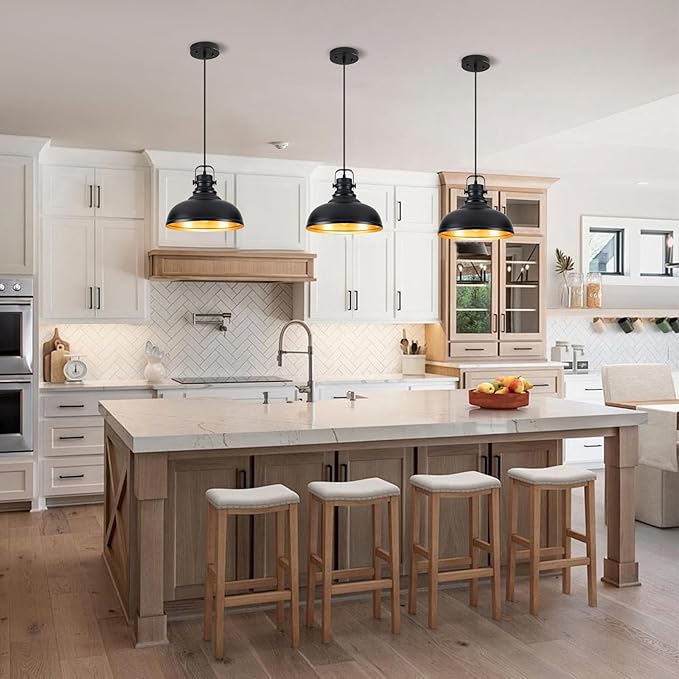 Refice 1 Pack Farmhouse Pendant Lights Black Pendant Lighting for Kitchen Island Adjustable Height Dome Hanging Lights for Barn, Dining Room