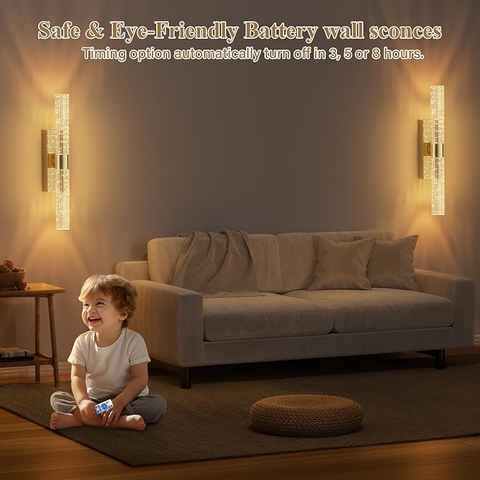 camuucci Battery Operated Wall Sconces Set of 2 Rechargeable Battery Powered Wall Light with 12000mAh Not Hardwired Dimmable Wall Lamp Fixtures for Bedroom Living Room Gold 20.9 Inches
